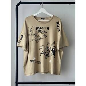 R13 Relaxed Boxy Stamp Punk Graphic Beige Tee